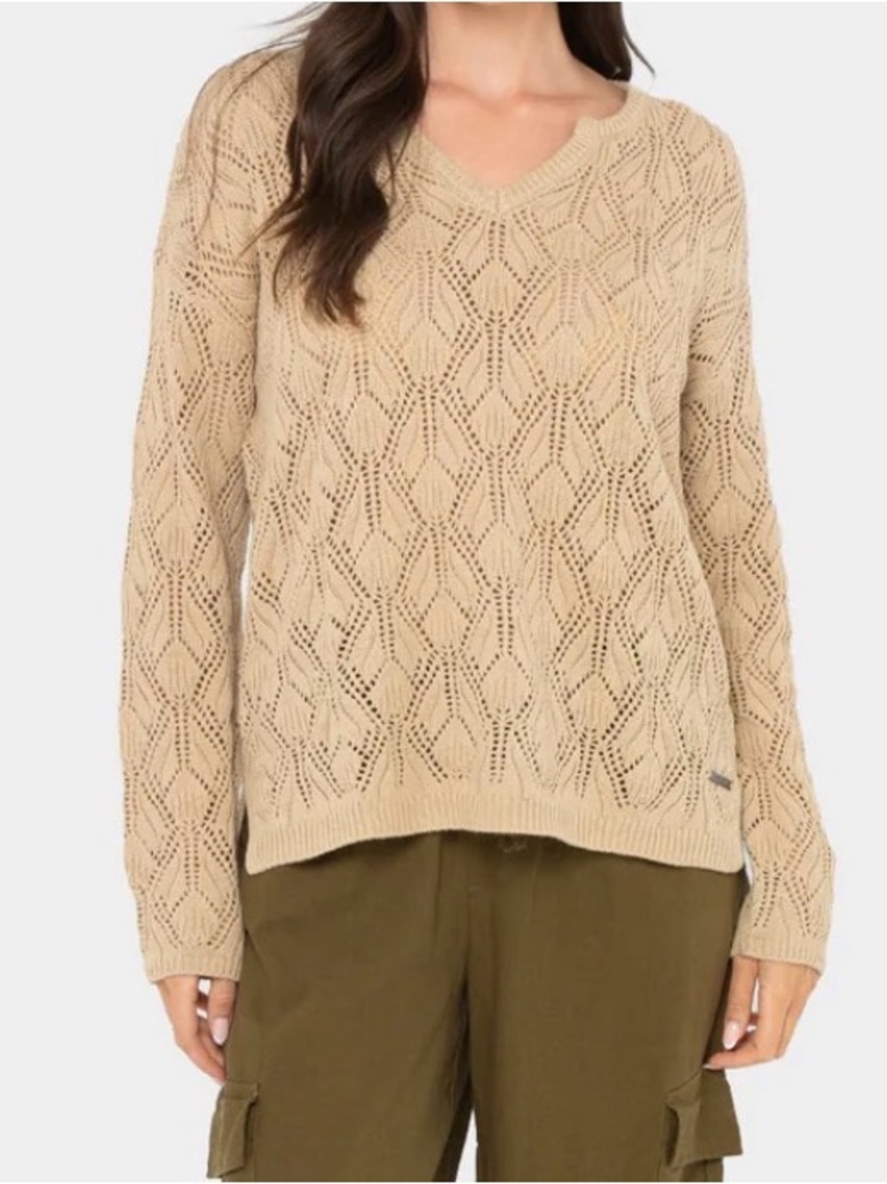 NWT Peace Love World Boheme Open-Stitch Novelty Sweater Oat size 2X